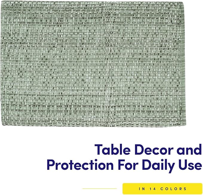 Sweet Home Collection 100% Cotton Placemats for Dining Room Rectangle Two Tone Woven Fabric 13" x 19" Soft Durable Table Mat Set, Set of 6, Light Green