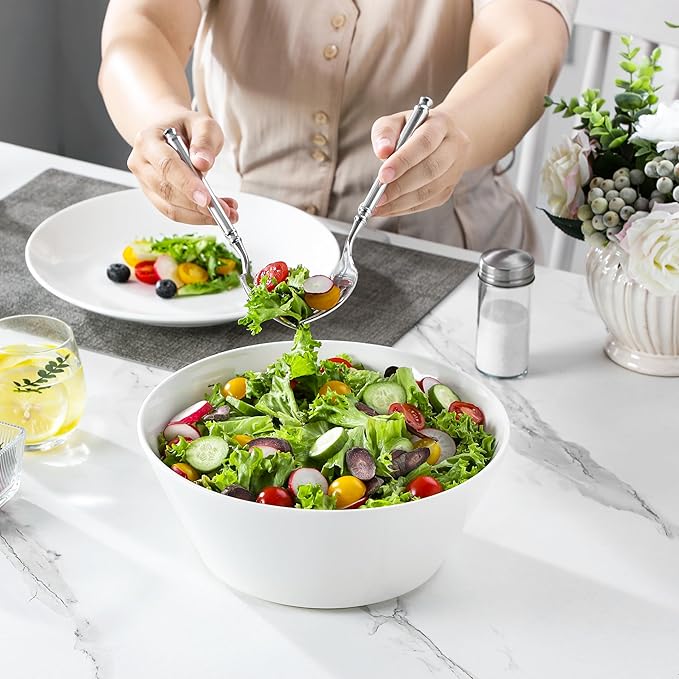 MALACASA Serving Bowls, 105 OZ Large Salad Bowls Set of 2, Porcelain White Bowls for Kitchen, Deep Bowls for Salad, Soup, Pho and Fruit, Ceramic Serving Bowls for Party, Microwave Safe, Series Regular