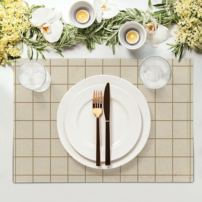 Buffalo Plaid Placemats - Beige Rustic Place Mats Set of 4 Farmhouse Country Table Mats Kitchen Mats 12x18 for Party Dining Table