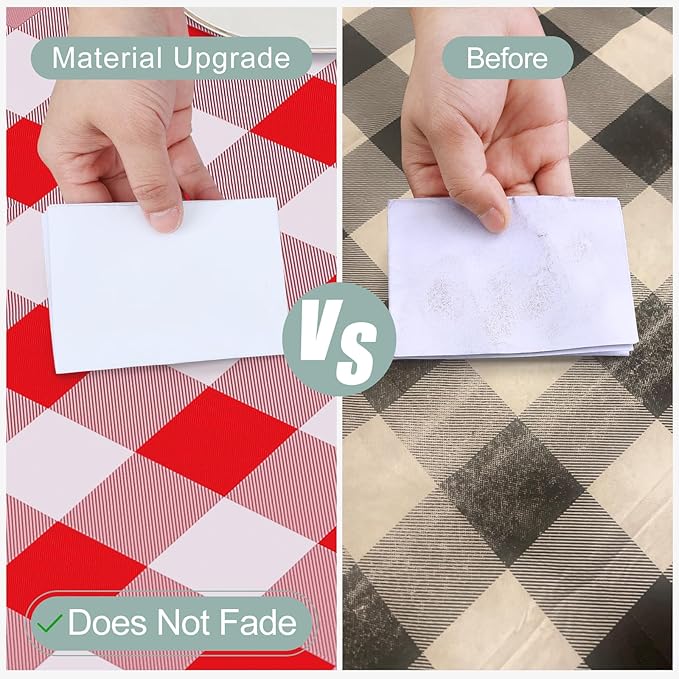 misaya Rectangle Waterproof Vinyl Table Cloth, Buffalo Flannel Backed Tablecloth, Wipeable Plastic Table Cover for Valentine's Day, Dinner, Kitchen, Outdoor (60" x 84", Red and White)