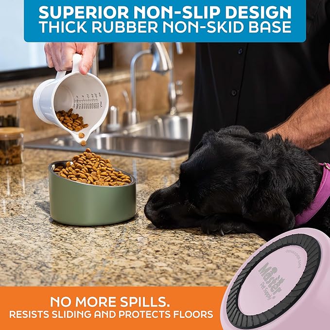 Master Pet Supply Stainless Steel Slanted Dog Cat Food Bowl - 24 oz Heavy Duty - Rose Quartz, Double Wall Insulated, Non-Slip Elevated Bowl for French Bulldogs Pugs Cats, Anti Rust Dishwasher Safe