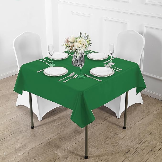 Fokitut 2 Pack Waterproof Square Tablecloth, 90x90 Inch, Stain Resistant and Wrinkle Polyester Table Cloth, Fabric Table Cover for Kitchen Dining, Wedding, Party, Holiday Dinner-Emerald