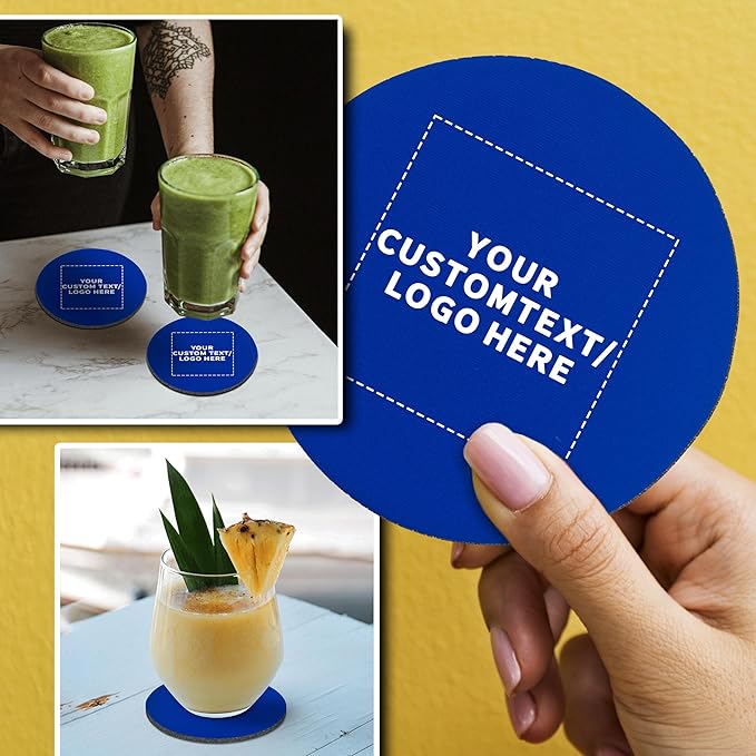 50 Round Foam Bud Coasters Pack, 4 inch - Customizable Text, Logo - PU Foam, Party Favor - Royal Blue