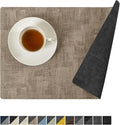 Romanstile Reversible Vinyl Placemats Set of 6, Faux Leather 100% Waterproof Oil-Proof Wipeable Place Mats, Heat Resistant Dual Sided Table Mats for Kitchen/Dining/Party (Grey Khaki, 12 x 17 Inch)