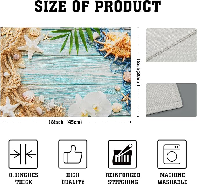 Beach Placemats Set of 4 for Dining Table Nautical Coastal Starfish Place Mats Summer Washable Table Mats Kitchen Decor Cloth Placemats 12x18 inch
