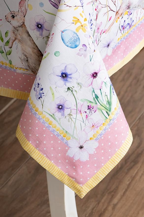 Maison d' Hermine Table Cloth Square Table 100% Cotton 60 x 60 Inches Tablecloth Reusable Decorative for Dining Room Farmhouse Home Valentines Day Decorations Spring Summer - Easter Zest