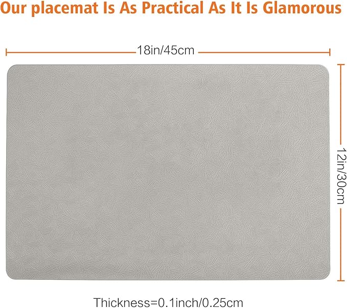 Vinyl Placemats Set of 12 Heat Resistant Easy Clean Non-Slip Place Mats for Dining Table Faux Leather Waterproof Stain Resistant Wipeable Washable PVC Table Mats(12, Light Gray)