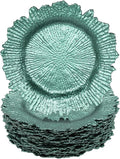LOYALHEARTDY 24 Pack 13 Inch Green Charger Plates, Plastic Reef Textured Rim Round Decorative Underplates for Wedding, Party, Dinner Table