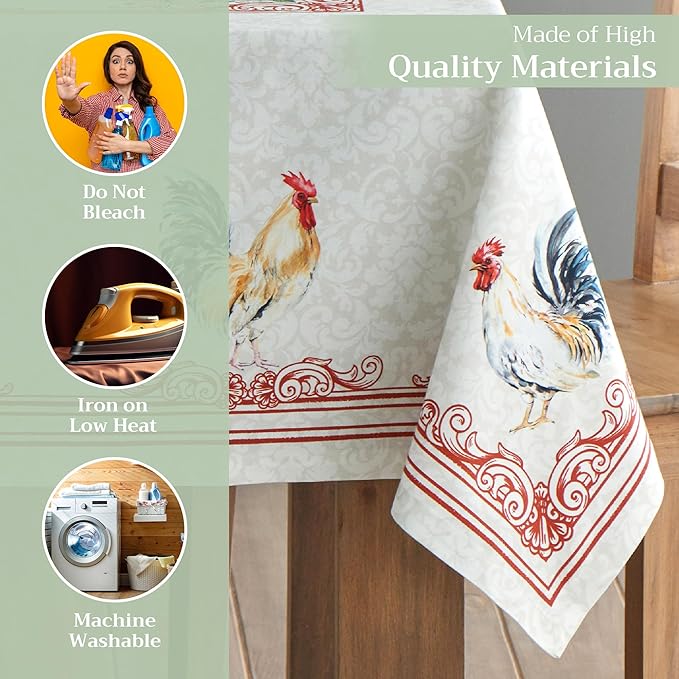 Maison d' Hermine Table Cloth Rectangle Table 100% Cotton 60 x 108 Inches Tablecloth Reusable Decorative for Dining Room Farmhouse Home Valentines Day Decorations Spring Summer - Campagne