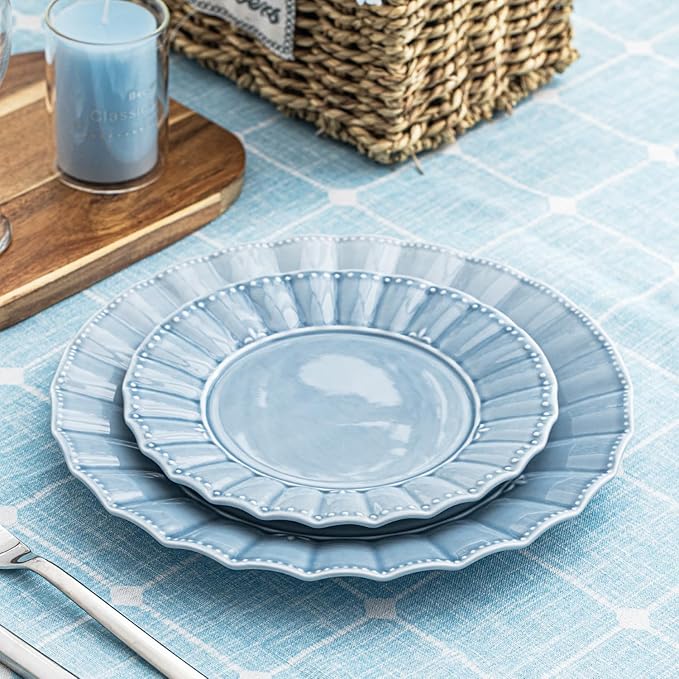 HOMBENE Ceramic Soup Serving Bowls for Kitchen, 6.4 Inch, Set of 4, Cereal Bowl Porcelain, Oven & Microwave Safe, Blue
