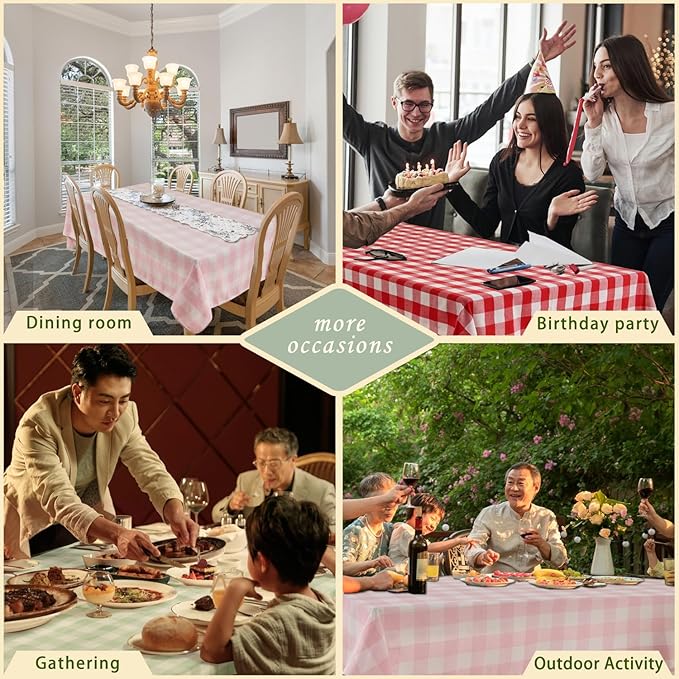BALCONY & FALCON Gingham Table Cloth Rectangle – Reversible Water-Resistant Cotton Checkered Tablecloth for St. Patrick's Day, Outdoor Picnic, Camping, Kitchen (Green White, 55x71 Inch)