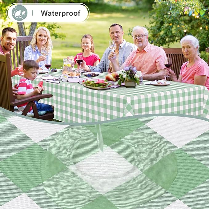 misaya Rectangle Waterproof Vinyl Table Cloth, Buffalo Flannel Backed Tablecloth, Wipeable Plastic Table Cover for Dinner, Kitchen, Outdoor (54" x 78", Sage Green and White)