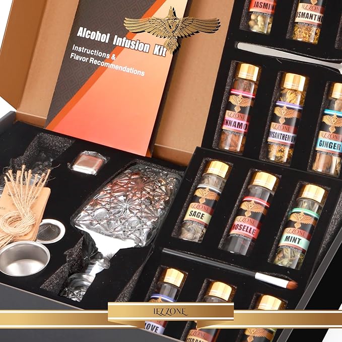 Alcohol Infusion Kit for Infusing Whiskey, Gin, Rum, Tequila, Vodka, Make Your Own Flavored Spirits with Natural Ingredients - Primium Anniversary|Valentine's Day|Birthday Gift for Men, Dad, Husband