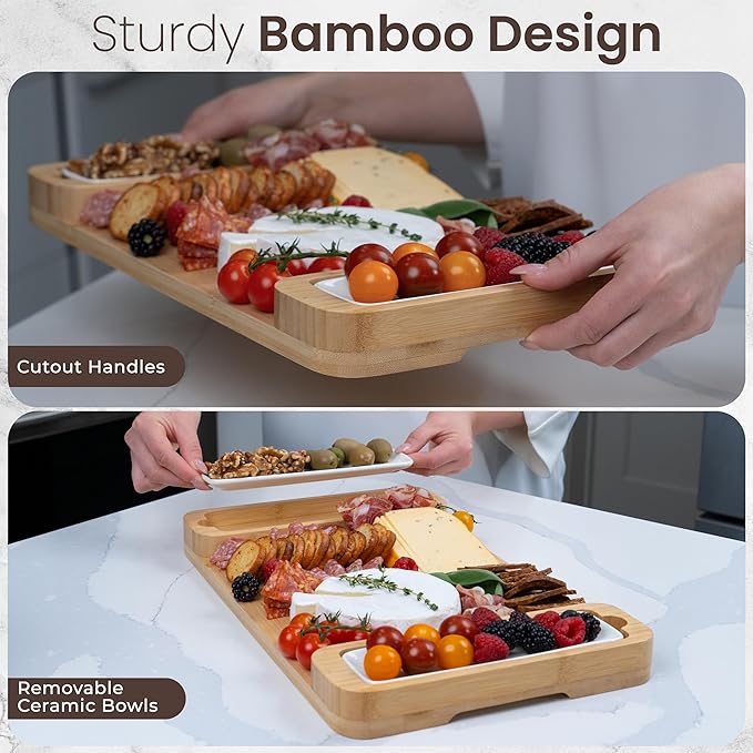 Charcuterie Boards - Bamboo Cheese Board Set with Serving Tray for Meat, Cheese, Crackers, Nuts and Fruits - House Warming Gifts for New Home, Wedding, Bridal Shower or Birthday Gifts for Women