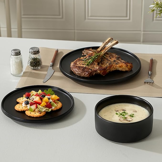 Stoneware Cereal Bowls Set of 4, 6 Inch Deep Bowl for Oatmeal, Soup, Ceramic Bowls Sets, Microwave Safe, Dishwasher Safe, Versatile for All Seasons, Matte Black