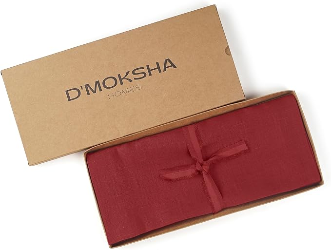 D'Moksha Homes Linen Red Table Runner 144 Inches Long - 100% Pure Linen Extra Long Table Runner 14 x 144 Inch for Valentines, Spring - Machine Washable