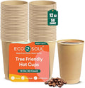ECO SOUL 50 Pack 12 oz Disposable Coffee Cups Eco-Friendly, Biodegradable, Compostable, Leak-free & Sturdy To Go Hot Drink Travel Bagasse Cup for Tea, Chocolate, Party, Picnic & Cafe, Office & Home