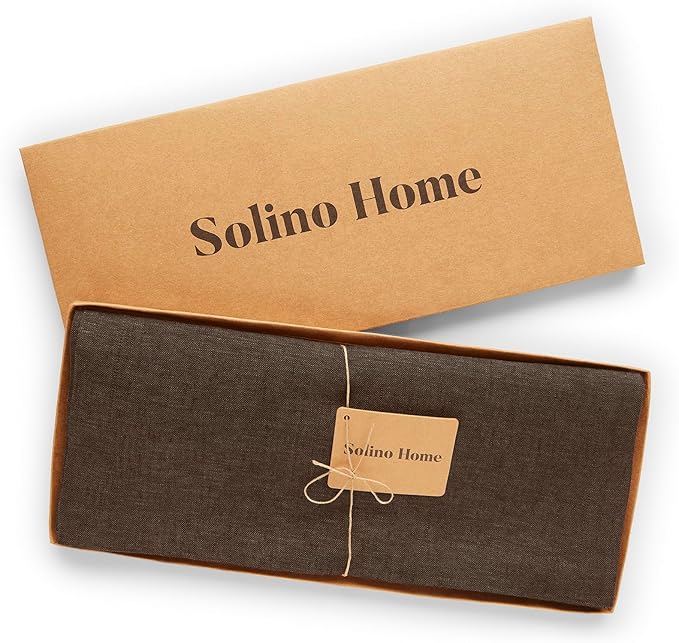 Solino Home Linen Table Runner 72 Inches Long - Athena, 100% Pure Linen Chambray Brown Dining Table Runner 14 x 72 Inch for Winter - Handcrafted and Machine Washable