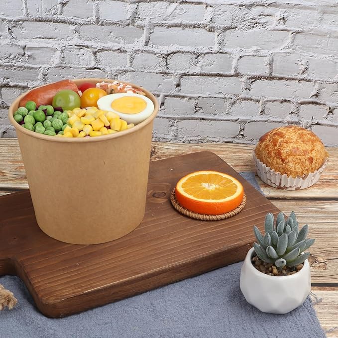 45 oz Disposable Kraft paper bowls with lids, Food containers Soup Bowls Party Supplies Treat Bowls 25 Pack