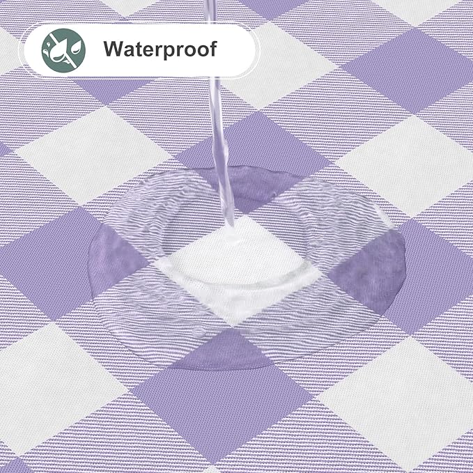 misaya Square Waterproof Vinyl Table Cloth, Buffalo Flannel Backed Tablecloth, Wipeable Plastic Table Cover for Christmas (60" x 60", Lavender and White)
