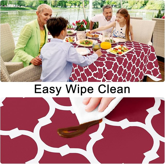 Smiry Rectangle Tablecloth, Waterproof Vinyl Tablecloths with Flannel Backing for Rectangle Tables, Wipeable Spillproof Plastic Tablecloth for Dining, Camping, Indoor and Outdoor (60"x84", Burgundy)
