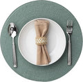 Round Placemats Set of 8 Plastic Woven Placemats Washable Wipeable Table Mats for Dining Table Heat Resistant Non-Slip Circle Place Mats (Dusk Green)