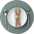 Round Placemats Set of 6 Plastic Woven Placemats Washable Wipeable Table Mats for Dining Table Heat Resistant Non-Slip Circle Place Mats (Dusk Green)