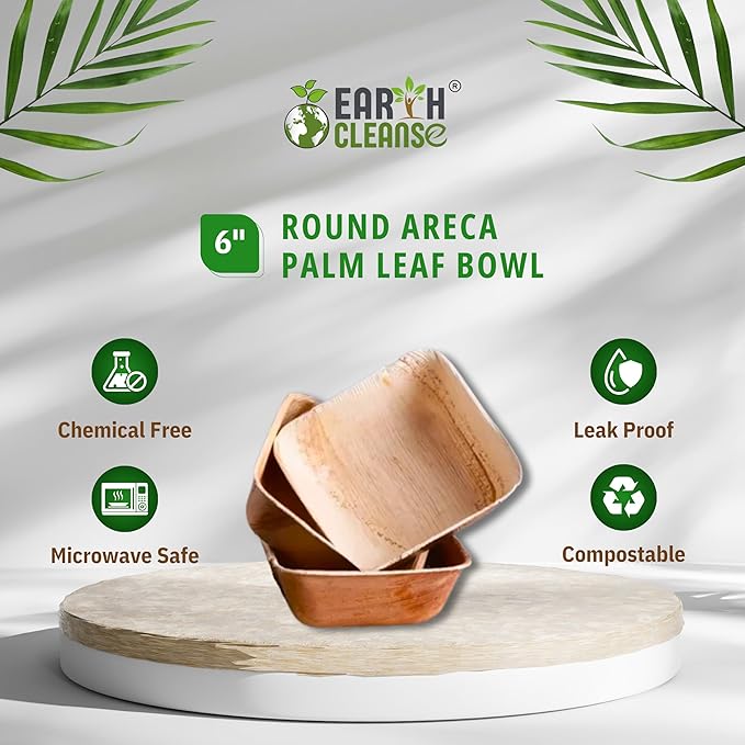 6 Inch Square Compostable Biryani Palm Leaf Extra Deep Bowls | Pack of 250 | Eco Friendly Disposable Areca Leaf Bowls | Biodegradable Heavy Duty for Rice Curry Parties Catering Events