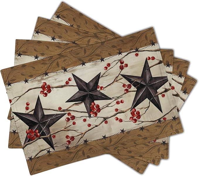 Western Placemats Set of 4 - Rustic Star Tablemats 12x18 Vintage Southwest Place Mats Set for Kitchen Dining Table