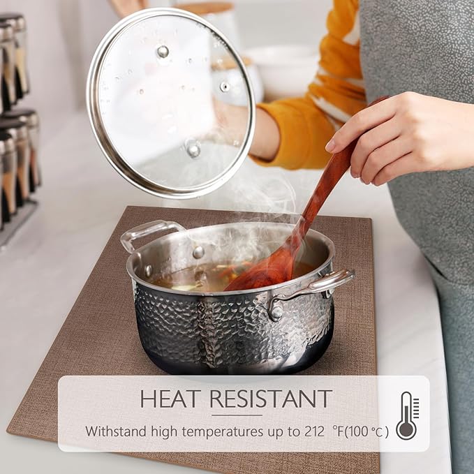 Faux Leather Placemats Set of 6 Washable PU Table mats for Kitchen Table - Heat Resistant, Waterproof, Easy Clean, Anti Slip 11.8" x 17" (Dark Brown-6 Pack)