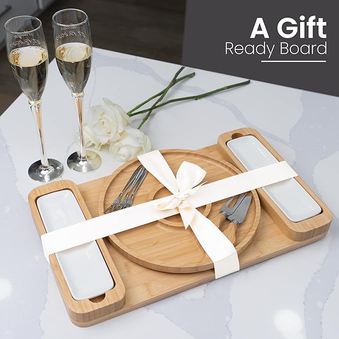 Bambüsi Personalized Charcuterie Board Gift Set - Cheese Board & Serving Tray - Large Bamboo Charcuterie Boards - Unique Elegant Housewarming Gifts New Home, Wedding Gifts, Natural