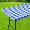 Smiry Rectangle Picnic Table Cloth, Elastic Waterproof Fitted Vinyl Tablecloths, Flannel Backed Buffalo Plaid Table Covers for Dining, Camping, Outdoor (White and Blue, 36" x 72")