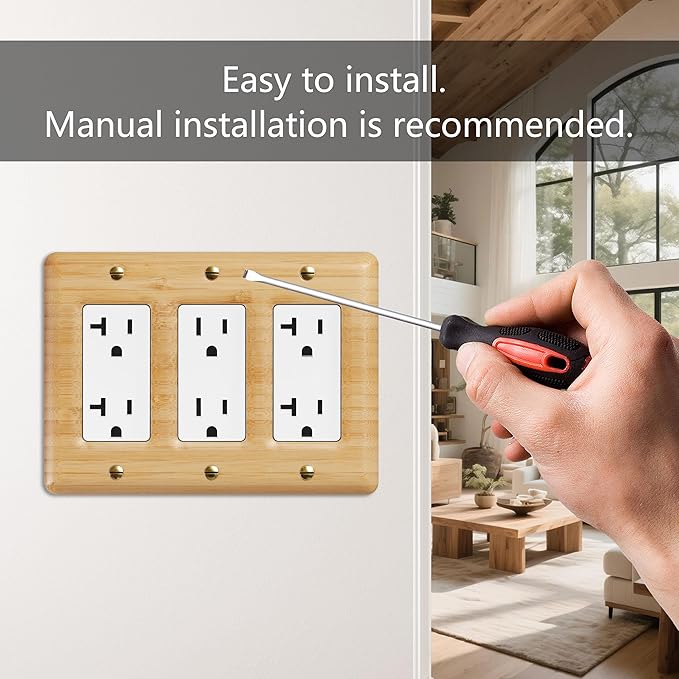 Wooden Light Switch Cover Plate Triple Toggle Solid Bamboo Decorative Switch Plate Cover