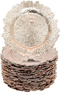 LOYALHEARTDY 24 Pack 13 Inch Rose Gold Charger Plates, Plastic Reef Textured Rim Round Decorative Underplates for Wedding, Party, Dinner Table