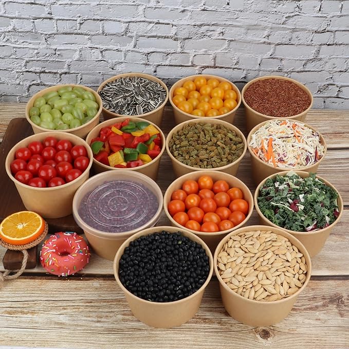 30 oz Disposable Kraft paper bowls with lids, Food containers Soup Bowls Party Supplies Treat Bowls 40 Pack
