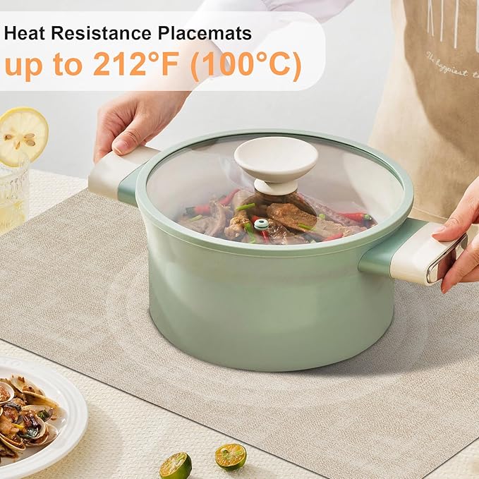 Faux Leather Placemats Set of 6, Heat Resistant Wipeable Washable Vinyl Place Mats, Waterproof Anti-Slip Dining Table Mats, Suitable for Indoor & Outdoor Use (Beige)