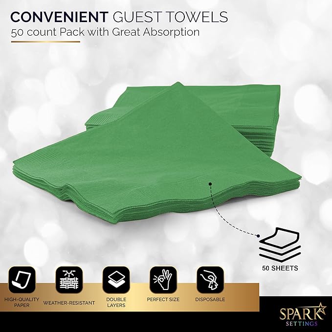 Big Party Pack 40 Count Green Dinner Napkins Tableware- Ideal for Wedding, Party, Birthday, Dinner, Lunch, Cocktails. (7” x 7”)