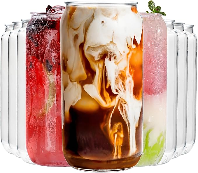 Nervure 12 Pack Can Shaped Plastic Cups - 16oz Classic Drinking Cups - Beer Can & Iced Coffee Tumbler - Smoothie, Boba Tea, Cocktail
