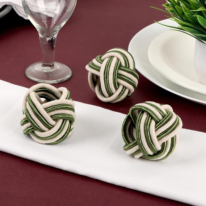 ALPHA Living HOME Modern Woven Napkin Rings Set of 12 - Green/White Polyester & Jute Table Decor for Weddings, Parties & Everyday Dining - Elegant & Durable Accessories (Green White)