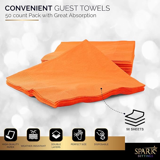 Big Party Pack 40 Count Orange Dinner Napkins Tableware- Ideal for Wedding, Party, Birthday, Dinner, Lunch, Cocktails. (7” x 7”)