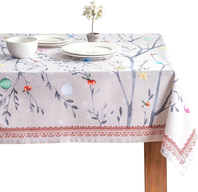 Maison d' Hermine Table Cloth Rectangle Table 100% Cotton 54 x 72 Inches Fall Tablecloth Reusable Everyday Use for Thanksgiving Christmas Decorations Dining Farmhouse Party (Fairy Christmas)