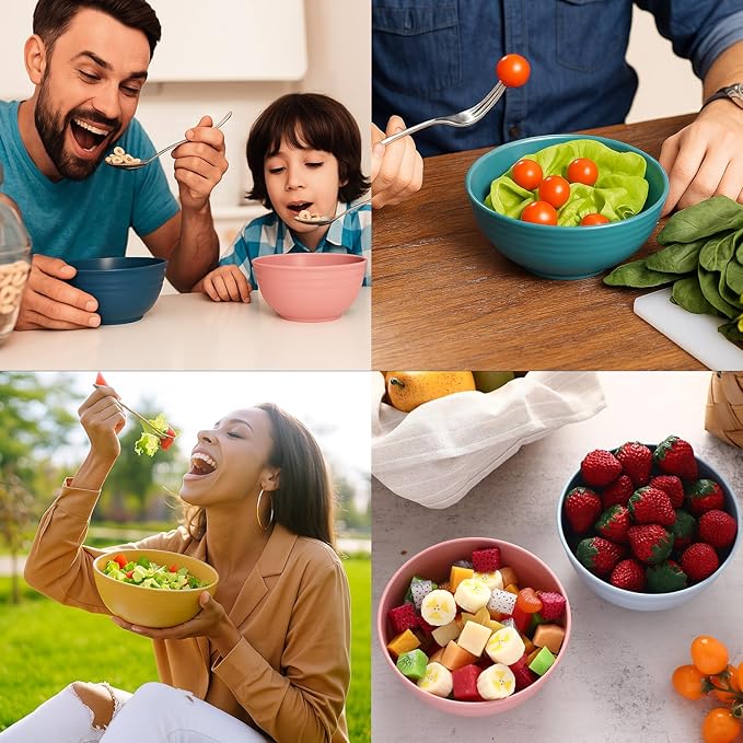 Eccliy 24 Pcs Wheat Straw Bowl Sets, Unbreakable Cereal Bowl 24 oz, Microwave and Dishwasher Safe Bowls for Cereal, Salad, Snack and Soup, Winter Style(Multicolor)