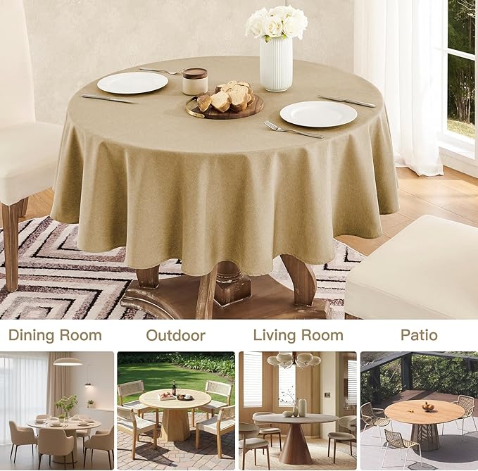 Tablecloth Linen Textured Waterproof & Stain Resistant Table Cloth Wrinkle Free Decorative Fabric Farmhouse Table Cover for Dining/Party/Buffet/Wedding, 60 x 60 Inch, Coffee
