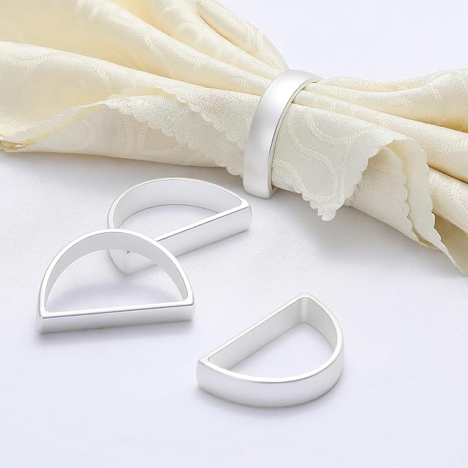 KPOSIYA Napkin Rings Set of 72, Metal Silver Napkin Rings Bulk for Table Settings, D-Shape Napkin Holders Rings for Dinner Table Decor, Easter, Fall,Thanksgiving, Christmas, Party,（Silver 72 pcs）