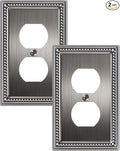 2-Pack Duplex Outlet Cover, Silver Metal Wall Plates for Electrical Outlets, 1 Gang Receptacle Light Switch Cover, Pearls Beaded Decorative Switch Plates and Outlet Covers