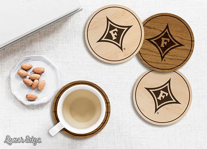 LazerEdge Furman University Wooden Coaster Set - Maple Wood - Officially Licensed Product - 4-Pack