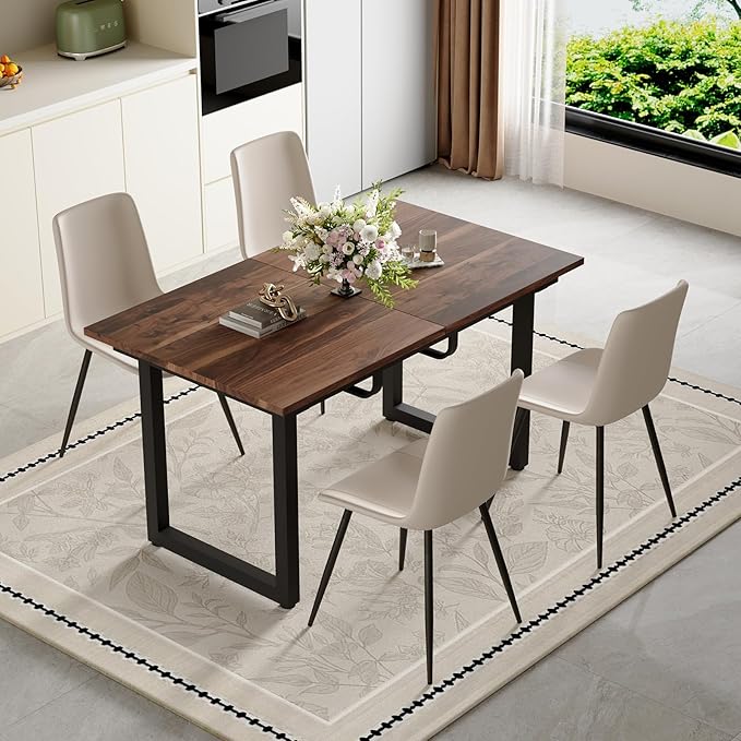 Extendable Dining Table Set for 4, 55"–71" Modern Wood Kitchen Table with 4 Upholstered Chairs, Space-Saving for Living Room Apartment, Sturdy & Comfortable, Easy Assembly