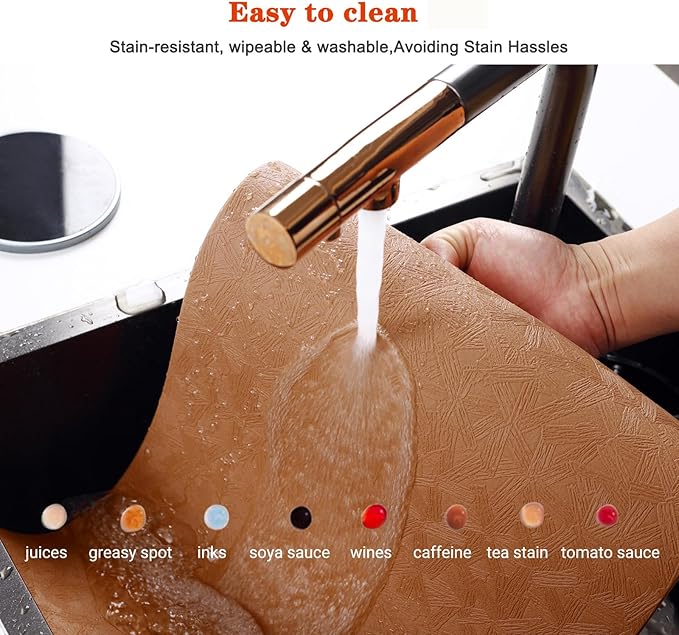Vinyl Placemats Set of 6 Heat Resistant Easy Clean Non-Slip Place Mats for Dining Table Faux Leather Waterproof Stain Resistant Wipeable Washable PVC Table Mats(6, Light Brown)