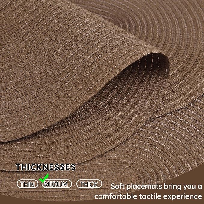 Noctiflorous Oval Braided Placemats Set of 8 Woven 12x18 Inch Non Slip Washable Heat Resistant Place Mats Round Tablemats for Dining Kitchen Party Daily Table Decor Dinner Mats (Solid Brown, 8)