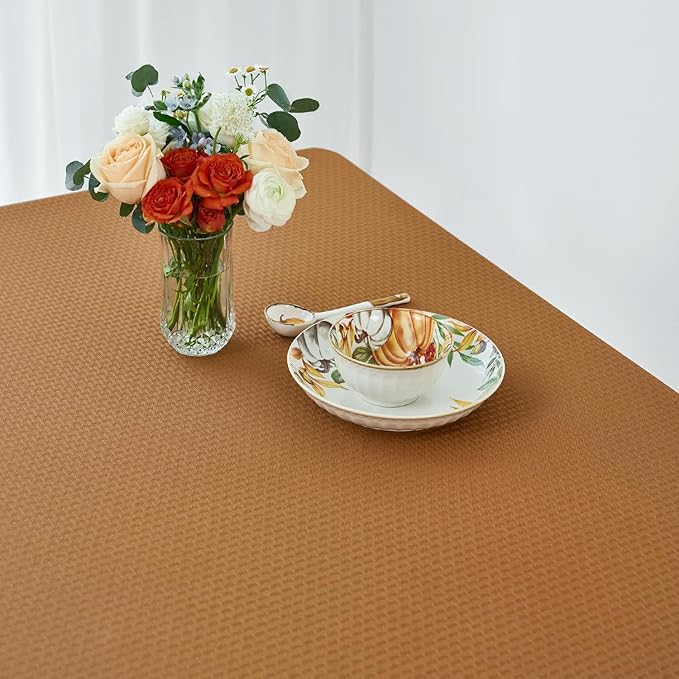 maxmill Tablecloth Weaved Texture Pattern Rectangular Tablecloth Water Resistance Antiwrinkle Spillproof Soft Table Cloth for Fall Harvest Thanksgiving Parties Holiday Dinners, 52x 108 Inch, Amber